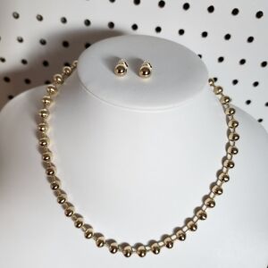 Classic Gold Bead Necklace and Earring Set